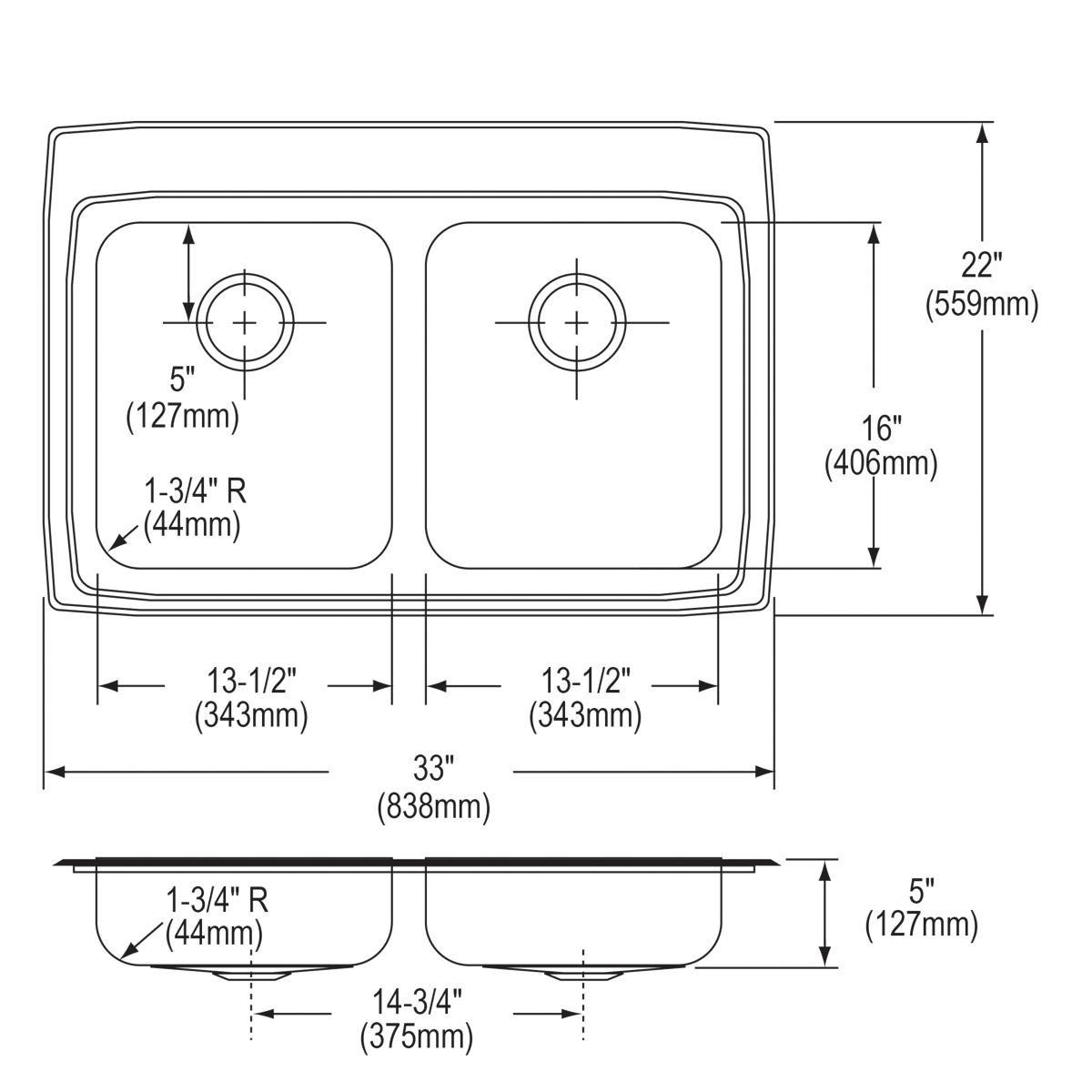 Elkay Lustertone 33 x 22 in. Stainless Steel Double Bowl Drop-in Kitchen Sink in Lustertone 