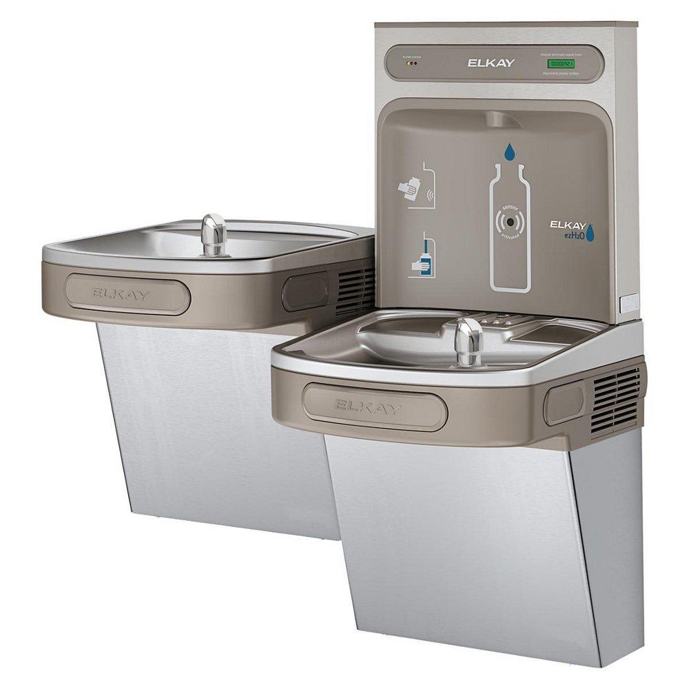 Elkay Stainless Steel Bottle Filling Station & Versatile Bi-Level ADA Vandal-Resistant Cooler 