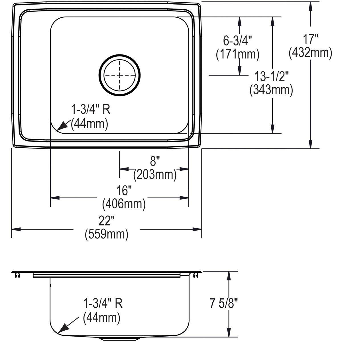 Elkay Lustertone 22 x 22 in. Stainless Steel Single Bowl Drop-in Kitchen Sink in Lustertone 