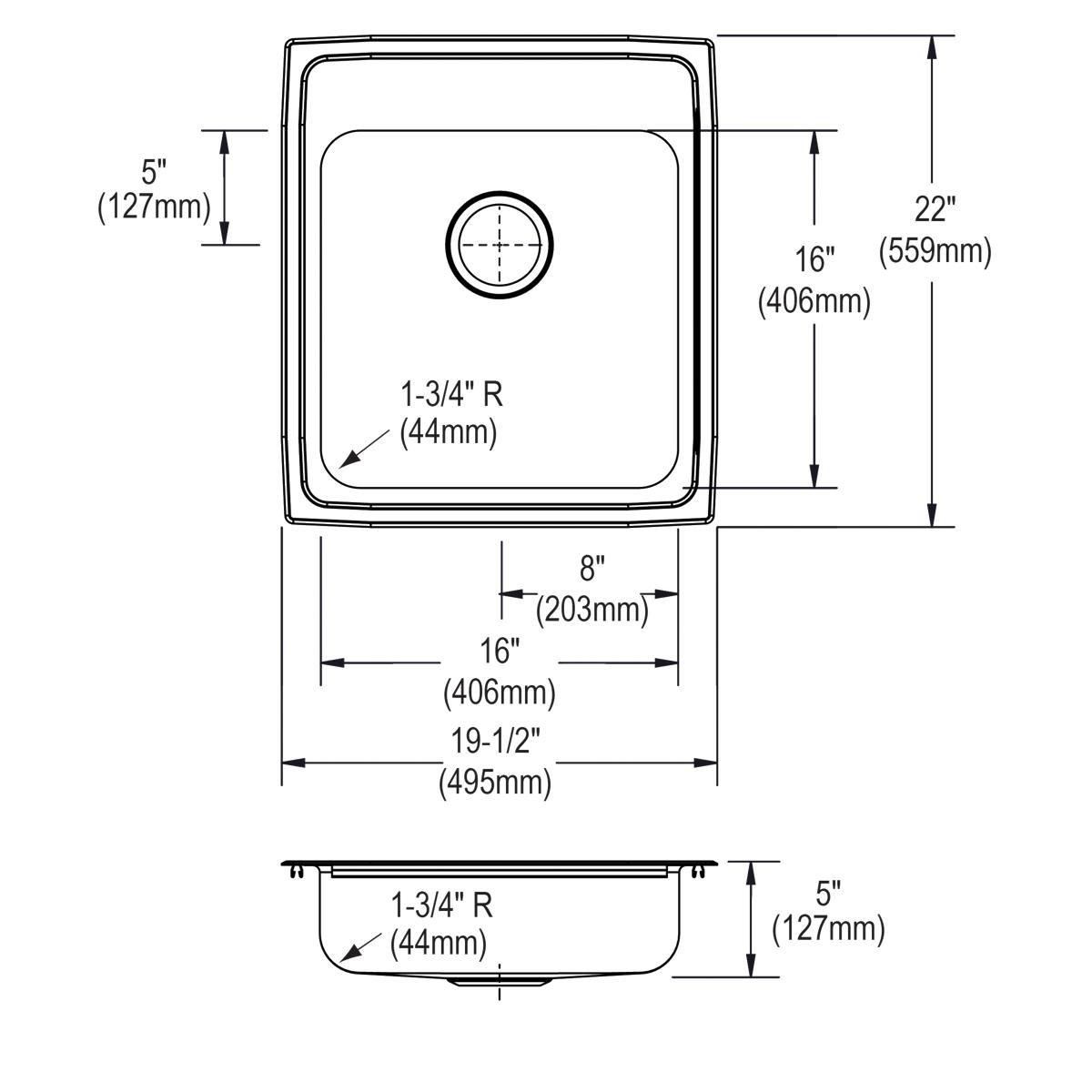 Elkay Lustrous Satin 19-1/2 x 22 in. Stainless Steel Single Bowl Drop-in Kitchen Sink in Lustrous Satin 