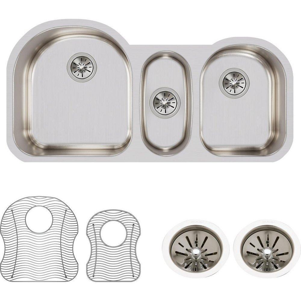 Elkay Lustrous Satin 39-1/2 x 20 in. No Hole Stainless Steel Triple Bowl Undermount Kitchen Sink 