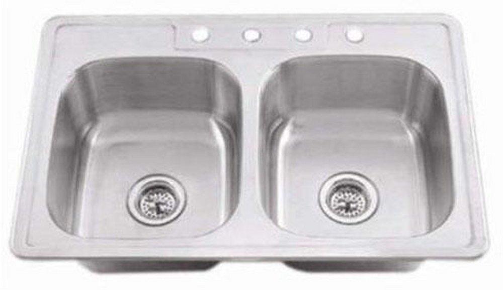 PROFLO&reg; Stainless Steel 33 x 21-1/4 in. Stainless Steel Double Bowl Drop-in Kitchen Sink 