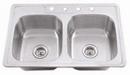 33 x 21 in. 3 Hole Stainless Steel Double Bowl Drop-in Kitchen Sink