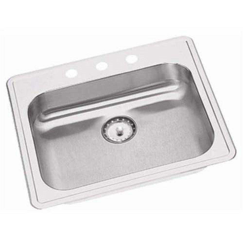 PROFLO&reg; Stainless Steel 25 x 21-1/4 in. 3 Hole Single Bowl Drop-in Kitchen Sink 