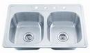 33 x 22 in. 3 Hole Stainless Steel Double Bowl Drop-in Kitchen Sink