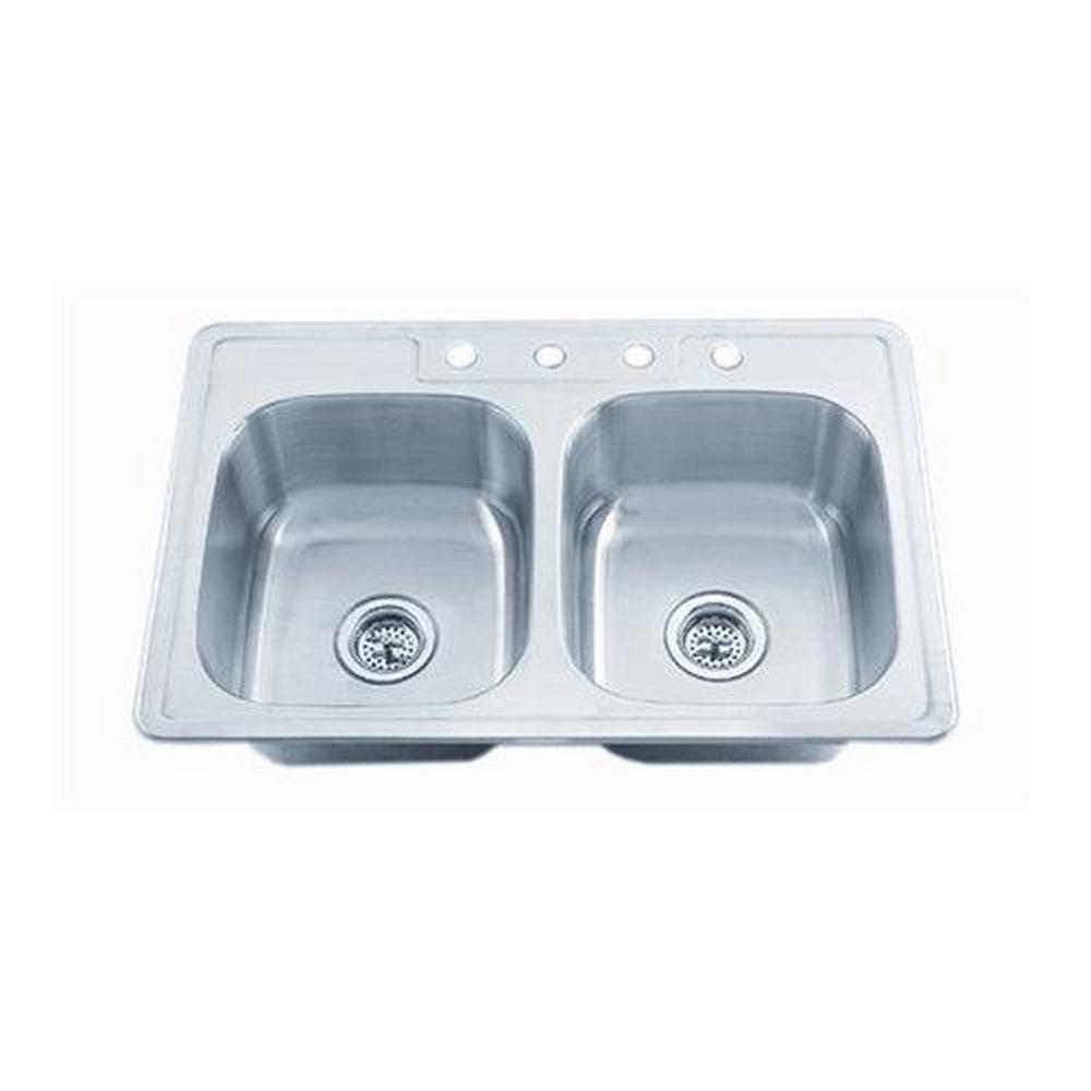PROFLO&reg; Stainless Steel 33 x 22 in. Stainless Steel Double Bowl Drop-in Kitchen Sink 