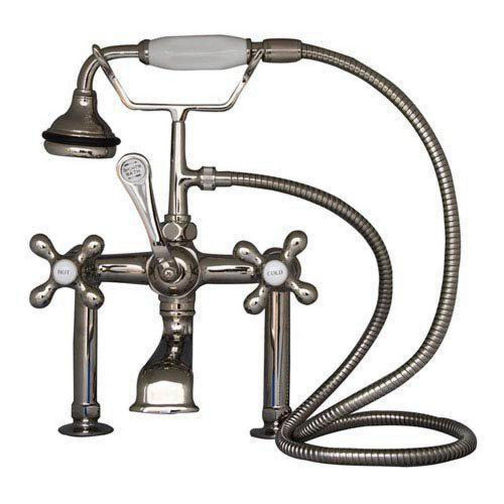 Barclay Products Limited Polished Nickel 3.7 gpm Triple Cross Handle Elbow Mount Roman Tub Faucet with Hand Shower 