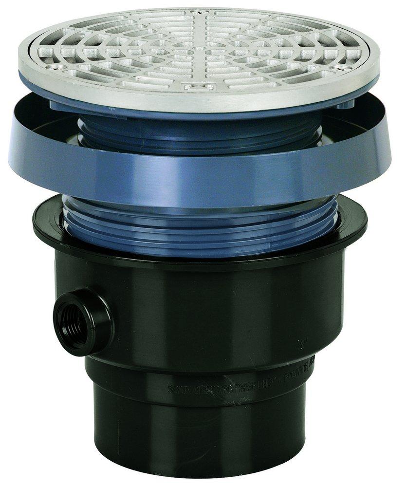 Sioux Chief Hub ABS Floor Drain Assembly with 6-1/2 in. Round 304 Stainless Steel Grate and Ring and Strainer 