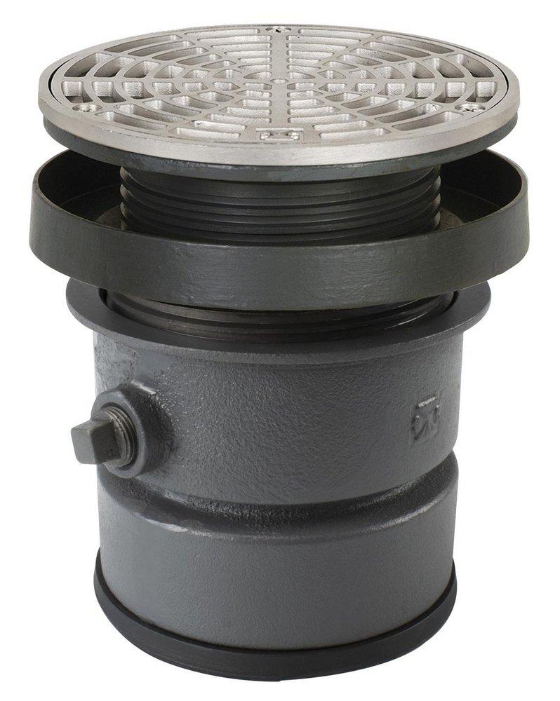 Sioux Chief Push Joint Ductile Iron Floor Drain Assembly with 6-1/2 in. Round 304 Stainless Steel Grate and Ring and Strainer 