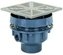 2 x 3 in. Hub PVC Floor Drain Assembly with 5-7/8 in. Square 304 Stainless Steel Grate and Ring and Strainer