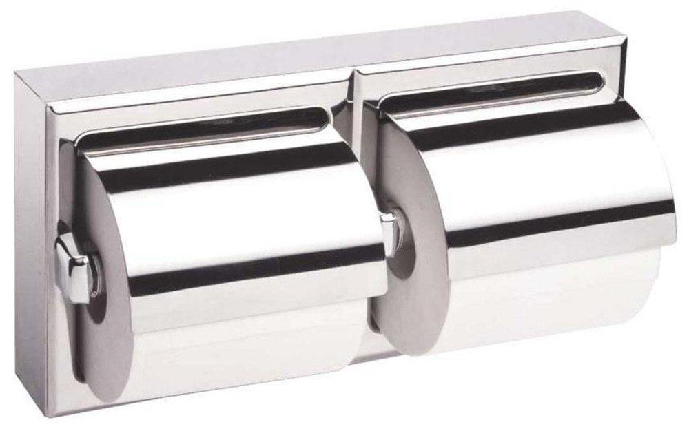 Bobrick Satin 6-3?16 x 12-3?8 in. Surface Mounted Double Toilet Tissue Dispenser with Hoods 