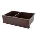 Premier Copper Products Oil Rubbed Bronze 33 x 22 in. No Hole Copper 2 Bowl Farmhouse and Dual Mount Kitchen Sink 