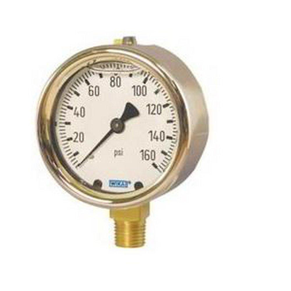 WIKA Black 4 x 1/4 in. NPT Aluminum Pointer, Copper Alloy Bourdon Tube and Stainless Steel Pressure Gauge 