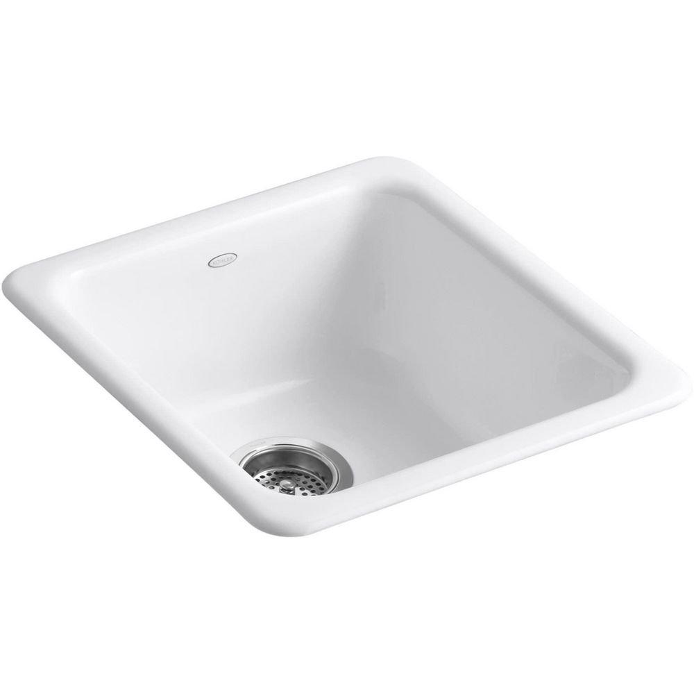 KOHLER White 17 in. Dual Mount Cast Iron Single Bowl Bar Sink 