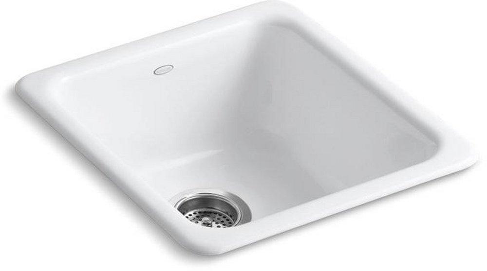 KOHLER White 17 x 18-3/4 in. No Hole Cast Iron Single Bowl Dual Mount Kitchen Sink 