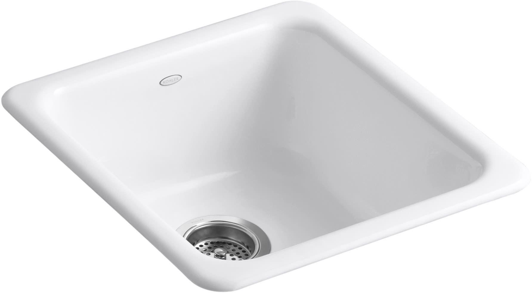KOHLER White 17 in. Dual Mount Cast Iron Single Bowl Bar Sink 