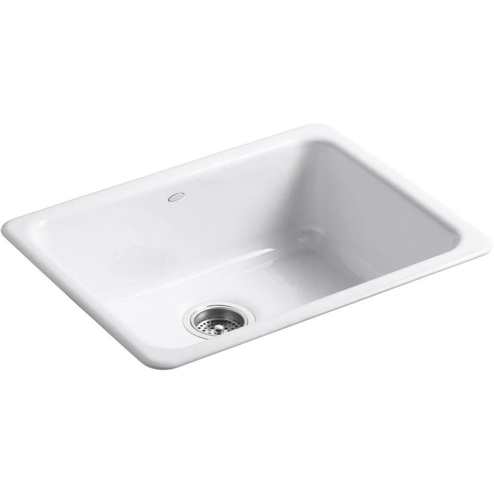 KOHLER White 24-1/4 in. Dual Mount Cast Iron Single Bowl Bar Sink 
