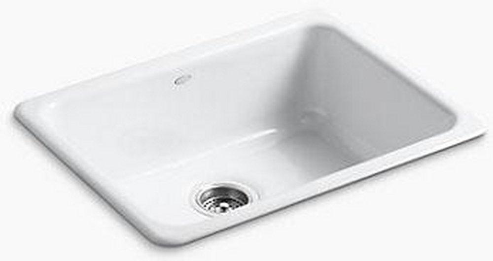 KOHLER White 24-1/4 x 18-3/4 in. No Hole Cast Iron Single Bowl Dual Mount Kitchen Sink 
