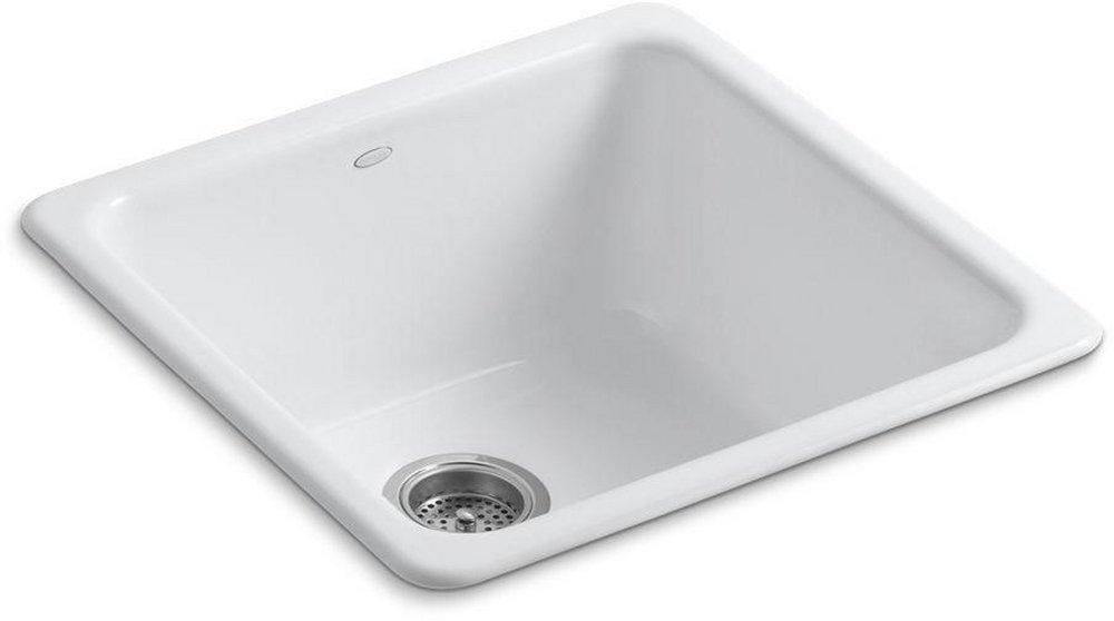 KOHLER White 20-7/8 x 20-7/8 in. No Hole Cast Iron Single Bowl Dual Mount Kitchen Sink 