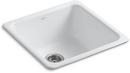KOHLER White 20-7/8 x 20-7/8 in. No Hole Cast Iron Single Bowl Dual Mount Kitchen Sink 