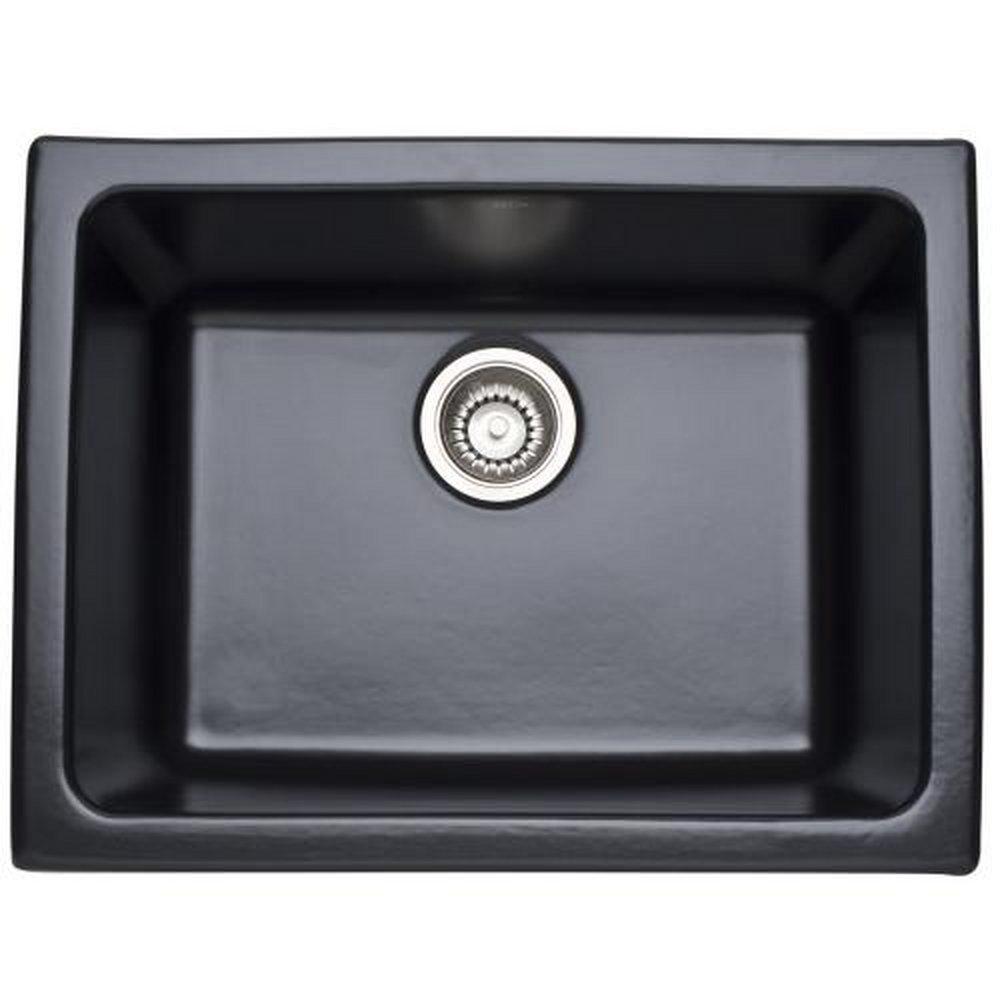 ROHL&reg; Matte Black 24 x 18-1/2 in. No Hole Fireclay Single Bowl Undermount Kitchen Sink 