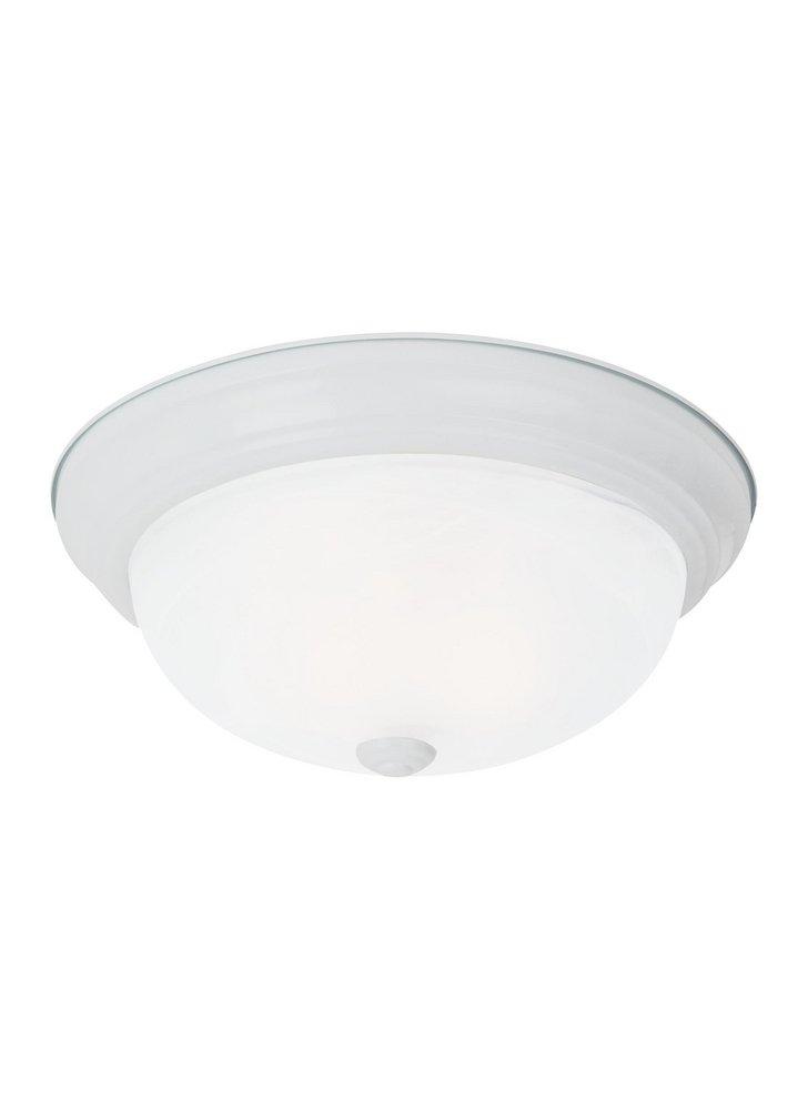 Seagull Lighting White 3-Light Ceiling Flushmount with Alabaster Glass Shade 