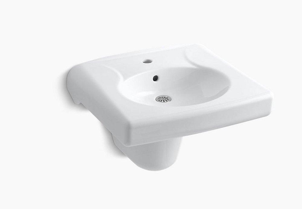 KOHLER White 1-Hole Wall Mount or Concealed Carrier Arm Oval Bathroom Sink with Shroud 
