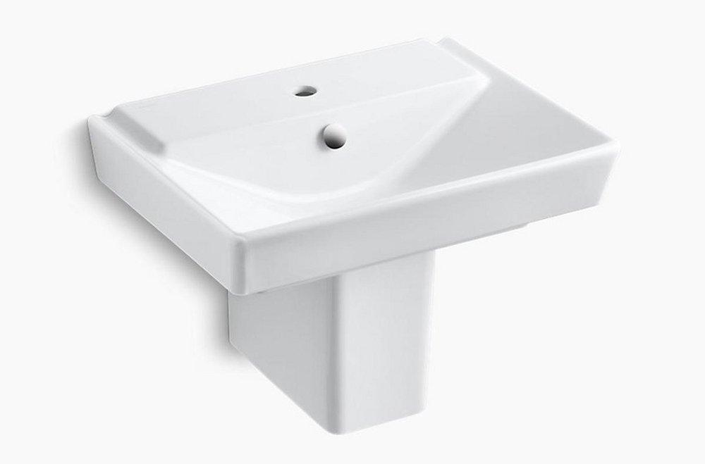 KOHLER White 1-Hole Semi-Pedestal Bathroom Sink 