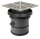4 in. Push Joint Ductile Iron Floor Drain Assembly with 7 in. Square 304 Stainless Steel Grate and Ring and Strainer