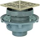 Sioux Chief No Hub Cast Iron Floor Drain Assembly with Square Nickel Bronze Grate and Ring and Strainer 