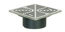 4 in. No Hub Ductile Iron Floor Drain Fixture with 7 in. Square 304 Stainless Steel Grate and Ring and Strainer