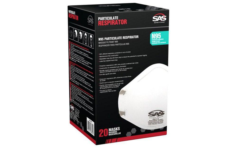 SAS Safety White Disposable Respirator, One Size Fits Most (Box of 20) 