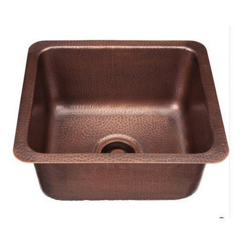 Thompson Antique Copper 17 x 15 in. Drop-in and Undermount Copper Bar Sink 