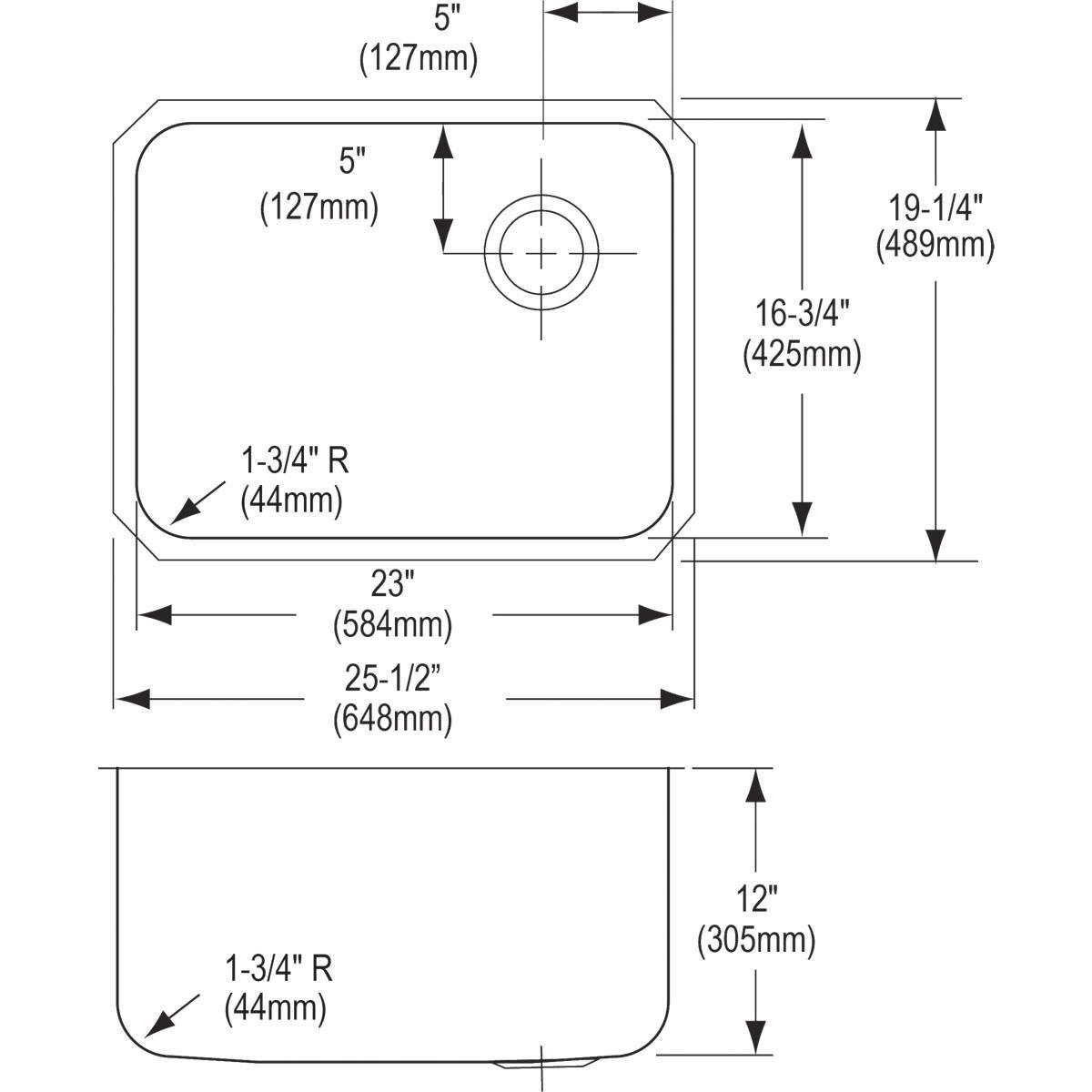 Elkay Lustrous Satin 25-1/2 x 19-1/4 in. No Hole Stainless Steel Single Bowl Undermount Kitchen Sink 