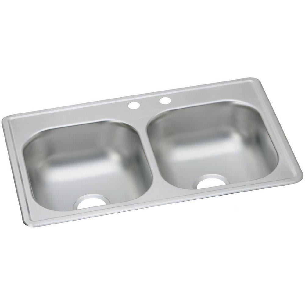 Dayton Elite Satin 33 x 19 in. Stainless Steel Double Bowl Drop-in Kitchen Sink in Elite Satin 