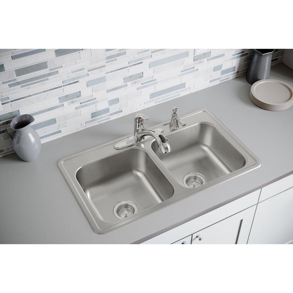 Dayton Elite Satin 33 x 19 in. Stainless Steel Double Bowl Drop-in Kitchen Sink in Elite Satin 