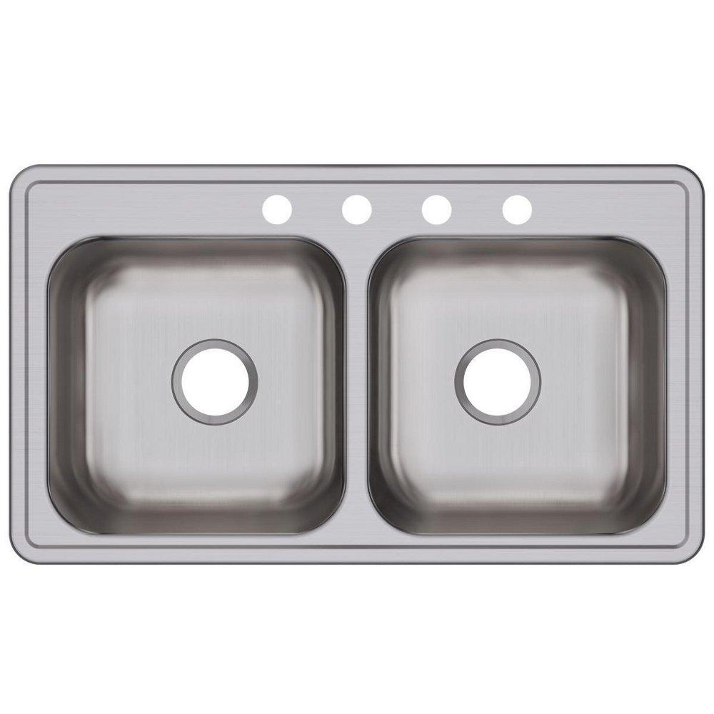 Dayton Elite Satin 33 x 19 in. Stainless Steel Double Bowl Drop-in Kitchen Sink in Elite Satin 