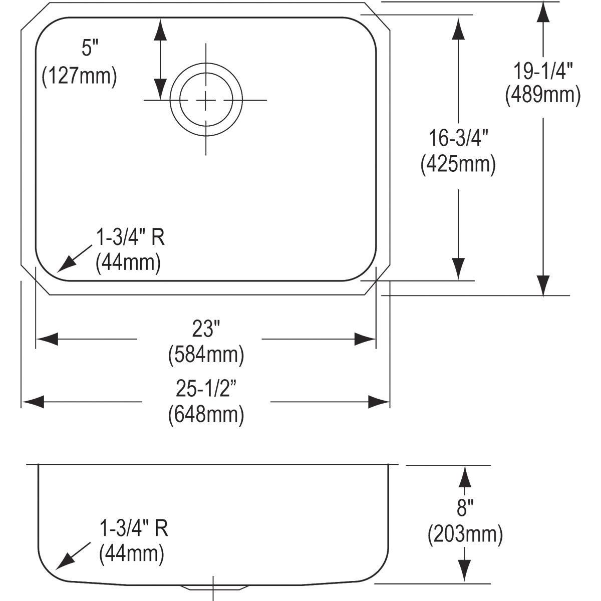 Elkay Lustrous Satin 25-1/2 x 19-1/4 in. No Hole Stainless Steel Single Bowl Undermount Kitchen Sink 