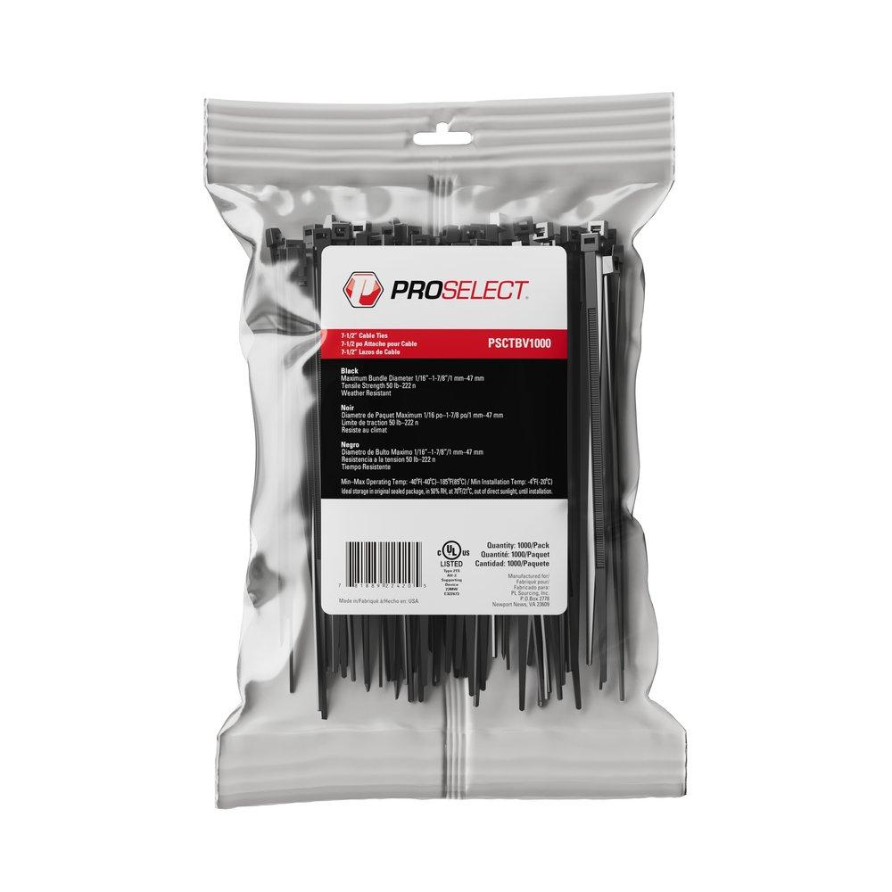 PROSELECT® Black Cable Ties 1000 Pack 