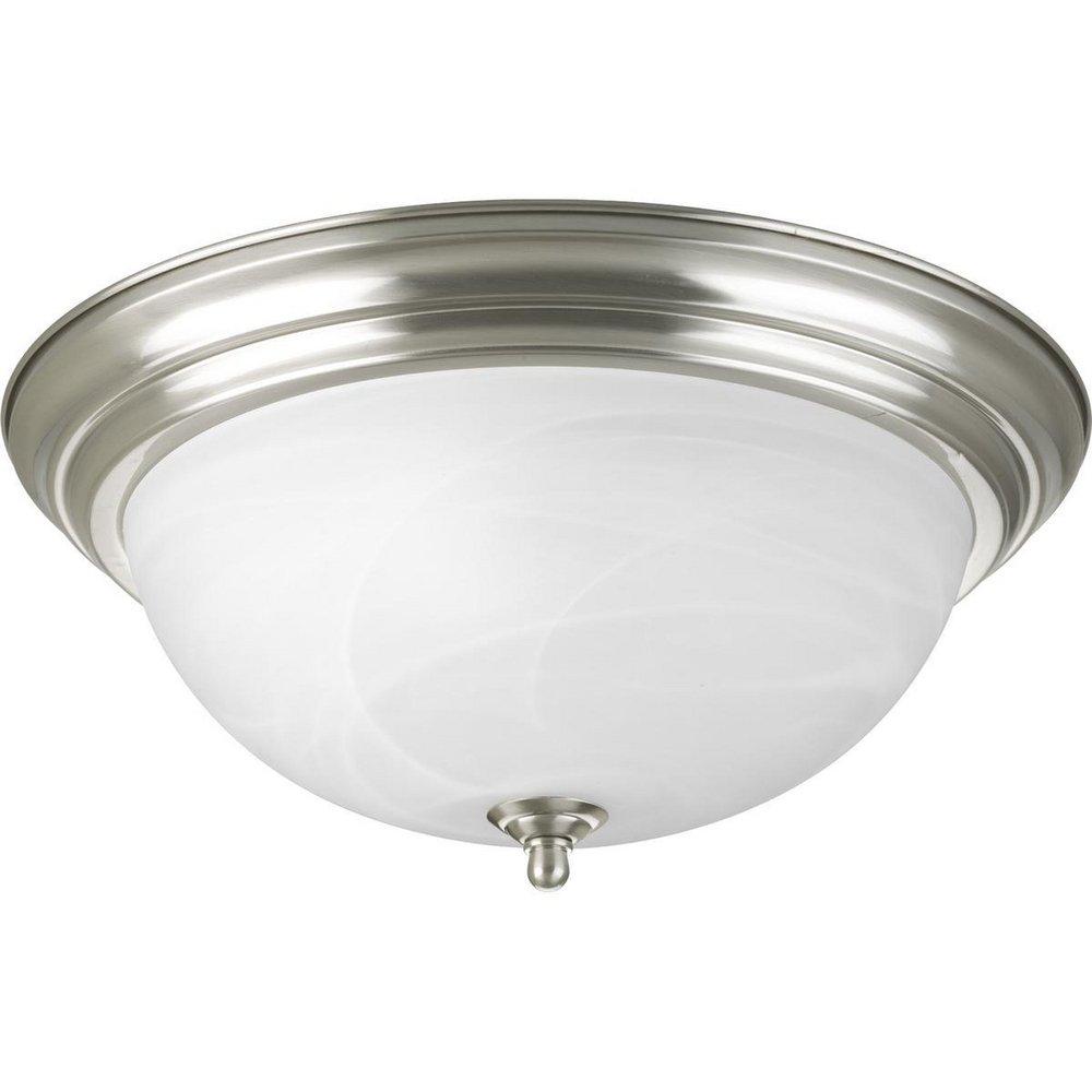 Progress Lighting Brushed Nickel 15-1/4 x 6-5/8 in. 60 W 3-Light Medium Flush Mount Ceiling Fixture with Alabaster Glass 