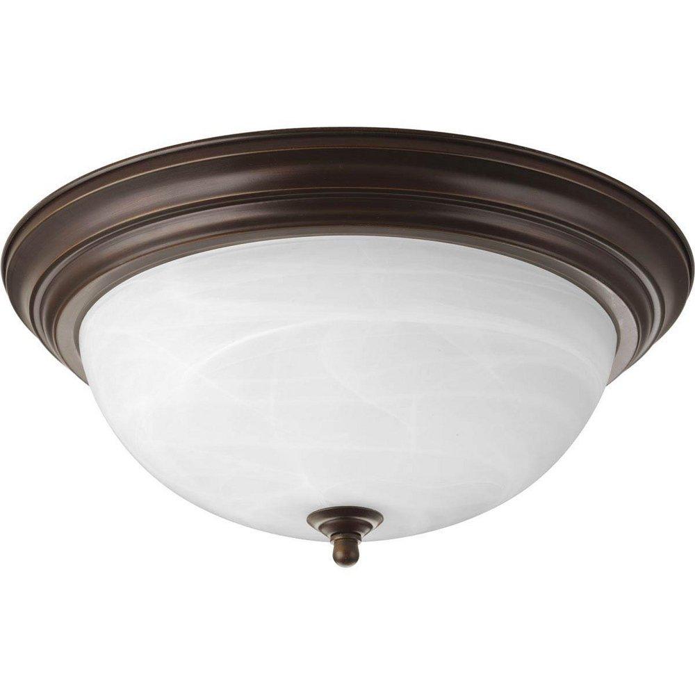 Progress Lighting Antique Bronze 15-1/4 x 6-5/8 in. 60 W 3-Light Medium Flush Mount Ceiling Fixture with Alabaster Glass 