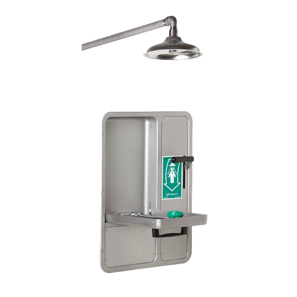 Haws&reg; Stainless Steel Barrier Free Recessed Shower and Eye Face Wash with Drain Pan 