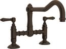 2-Hole Bridge Kitchen Faucet with Double Metal Lever Handle in Tuscan Brass