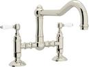2-Hole Bridge Kitchen Faucet with Double Porcelain Lever Handle in Polished Nickel
