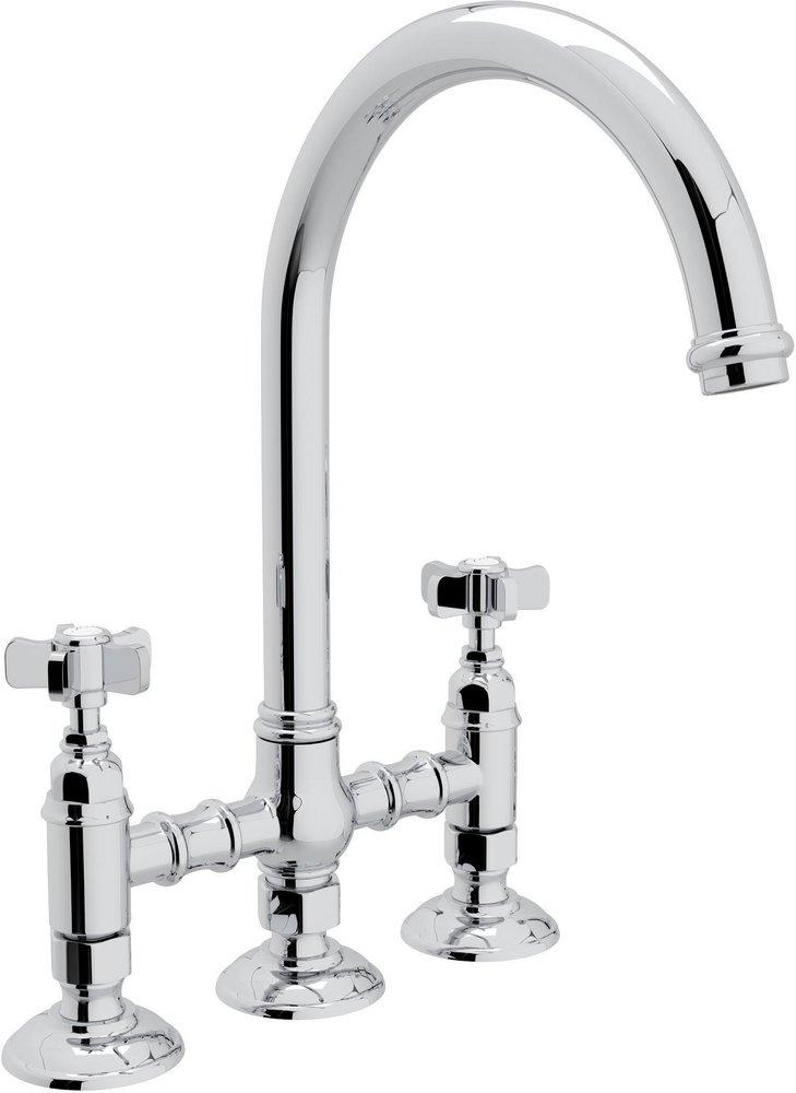 ROHL&reg; Polished Chrome 4-Hole Bridge Kitchen Faucet with Five Spoke Handle 