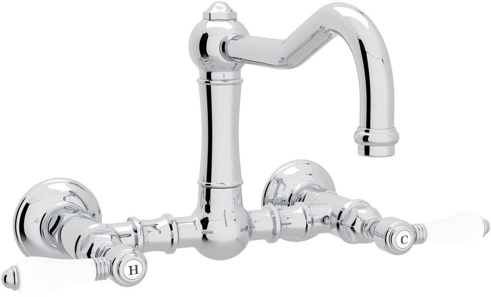 ROHL&reg; Polished Chrome Bridge Kitchen Faucet with Double Porcelain Lever Handle 