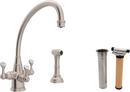 1-Hole Deckmount Kitchen Faucet with Triple Lever Handle and 8-5/8 in. Spout Reach in Satin Nickel