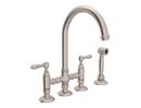 Two Handle Bridge Kitchen Faucet with Side Spray in Satin Nickel
