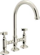 4-Hole Bridge Kitchen Faucet with Five Spoke Handle in Polished Nickel