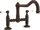 2-Hole Bridge Kitchen Faucet with Double Porcelain Lever Handle in Tuscan Brass